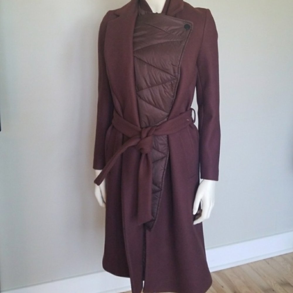 H&M Studio Collection Burgundy Wool and Quilted Puffer Coat 8 Medium